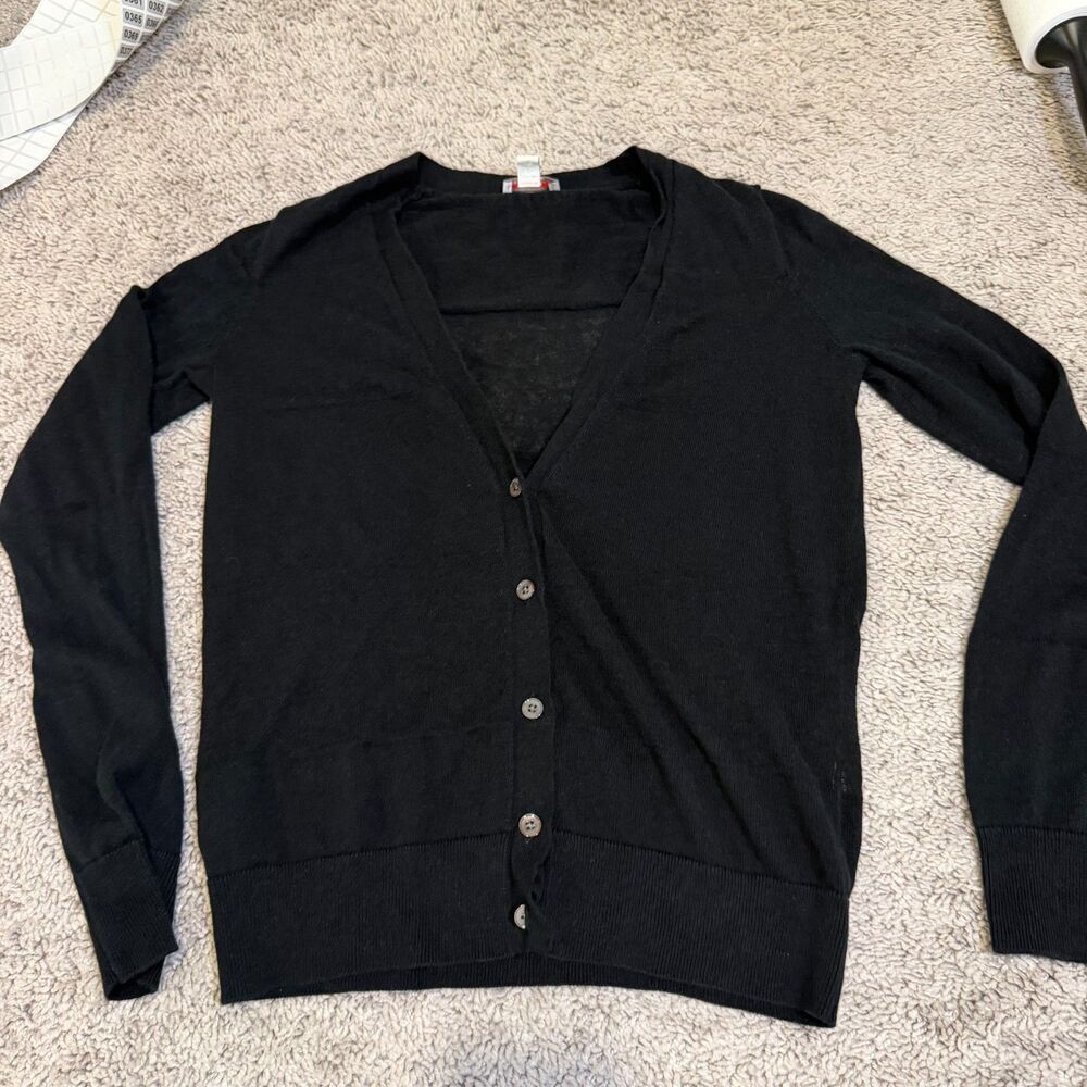 Gap Black Linen Blend V-Neck Button Cardigan XS Lightweight